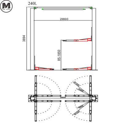 1850mm Hoogte 2 Post Auto Lift 380V Veiligheidsactiviteit Met 5 ton capaciteit