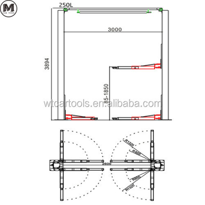 5000KGS 380v 2 Post Car Hoist Dubbelcilinder Hydraulisch Voor SUV Minibus