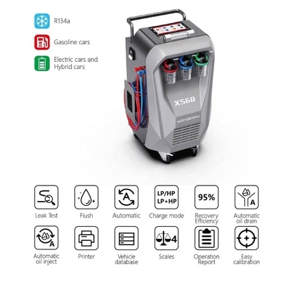3/8HP Compressor X568 Auto AC Recovery Machine met spoelfunctie en ingebouwde printer