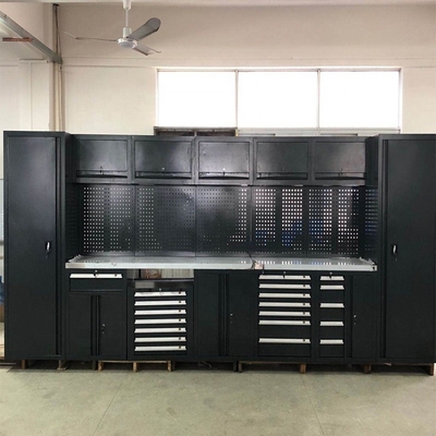 Zwarte ruime metalen garagebankkasten W2400 D610 H40mm
