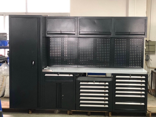 Zwarte ruime metalen garagebankkasten W2400 D610 H40mm