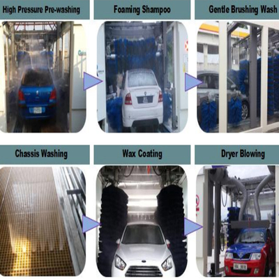 Volledig automatische tunnel autoverwasmachine Hoogdruk autoverwasmachine 10 borstels Rollover autoverwassystemen PLC besturingssysteem Automatische autoverwasapparatuur